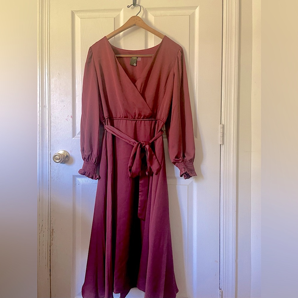 Light maroon semi wrap style dress. Only worn once.